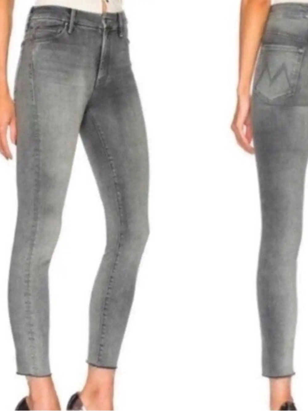MOTHER High Waisted Looker Ankle Fray Gray
